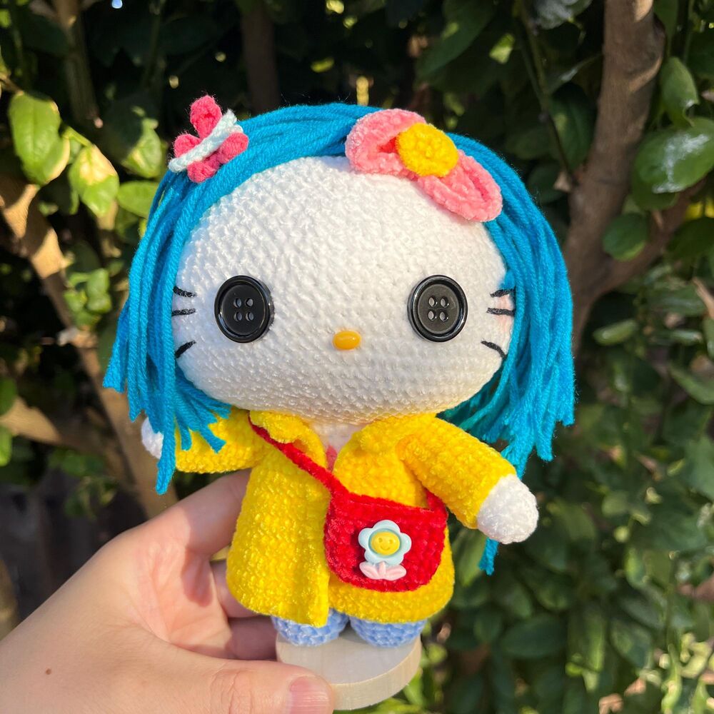 HelloKitty doll in Coraline Costume | Halloween Crochet Doll | Coraline Doll